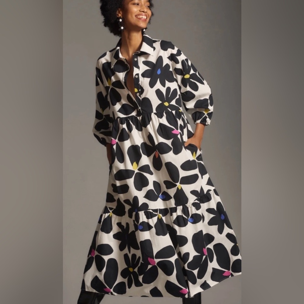 MAEVE Bettina Tiered Floral Shirt Dress Anthropologie